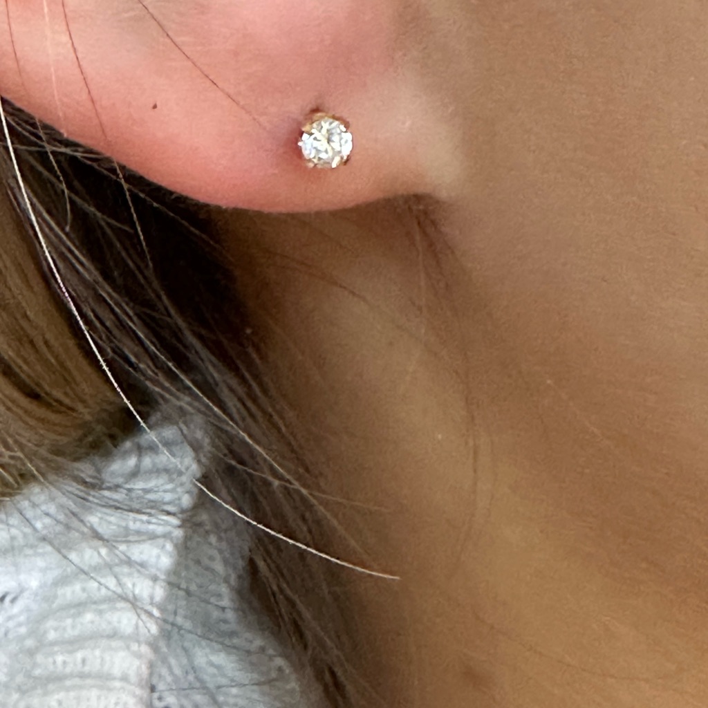 14k Real Solid Gold Stud Cz Earrings